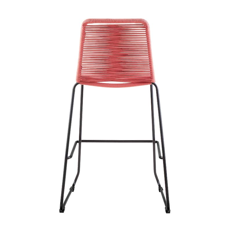 Shasta Black Steel and Rope Indoor Outdoor Bar Height Stackable Patio Bar Stools - Set of 2 - Bar Height