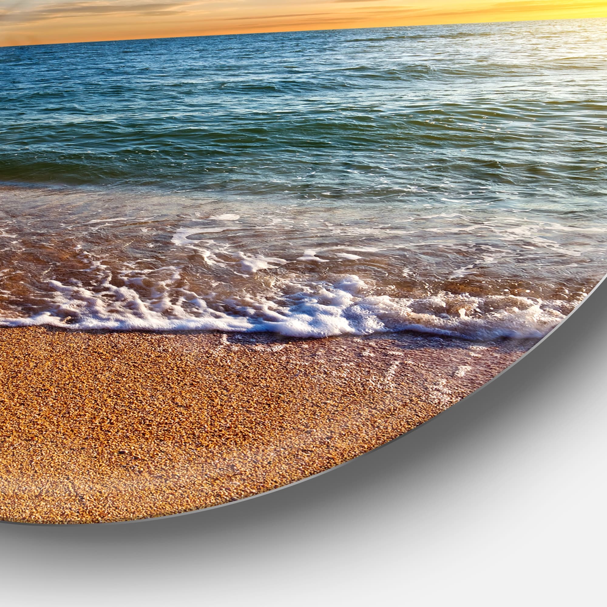 Designart Blue Sea Waves Kissing Sandy Beach Seashore Round Metal Wall Art Disc of 23 inch 23 H x 23 W x 1 D 1P Green 