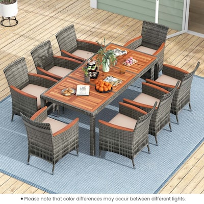 Costway 9 Pieces Outdoor Wicker Dining Set with Acacia Wood Table and - See Details