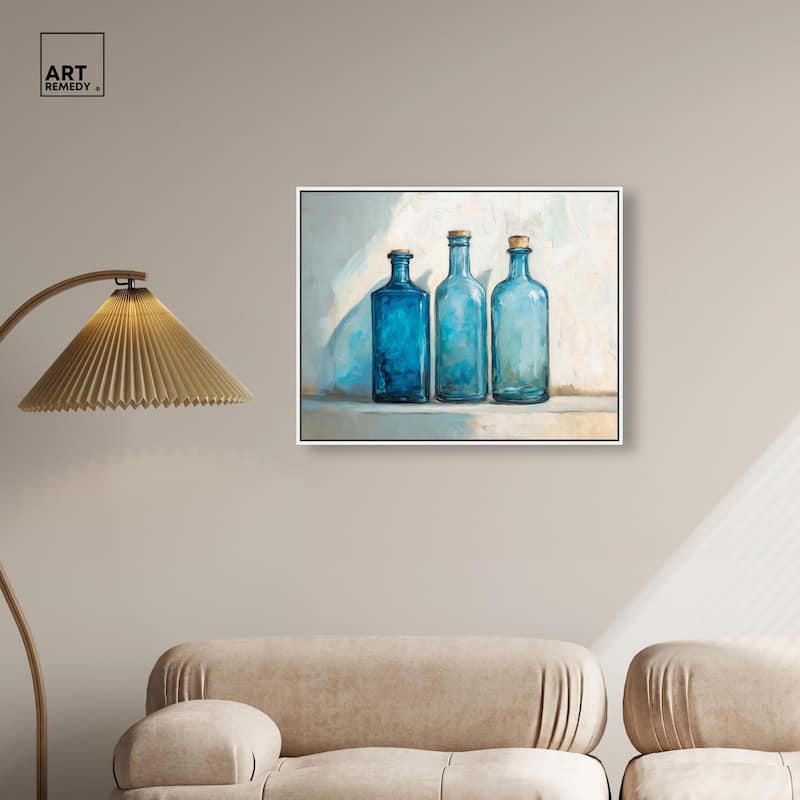 Three Blue Bottles Canvas by Art Remedy