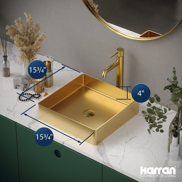 dimension image slide 0 of 4, Karran Cinox Stainless Steel Square Vessel Sink