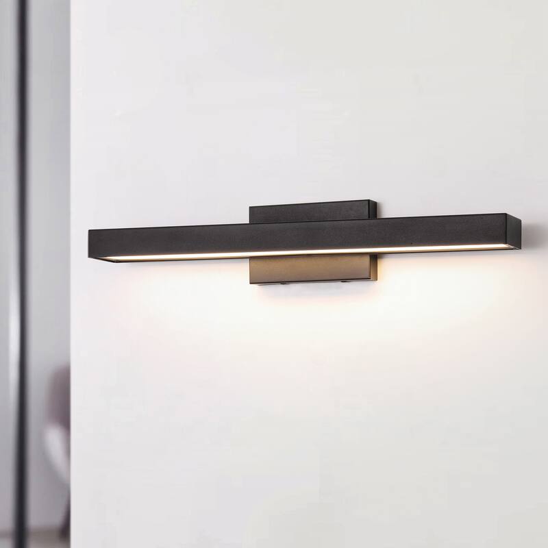 23.6" W 1-Light Modern Black Finish Rectangle Linear Metal Integrated LED Outdoor Wall Sconce