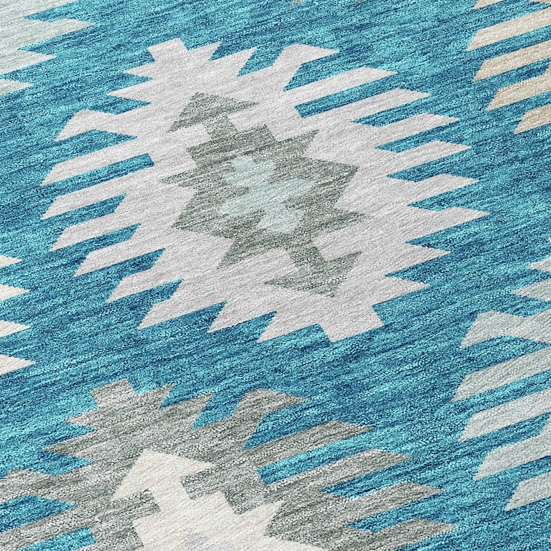 Machine Washable Indoor/ Outdoor Boho Tribal Chantille Rug