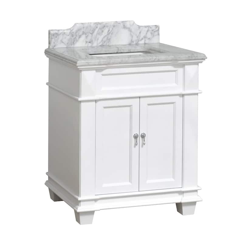 KitchenBathCollection Elizabeth 30" Bathroom Vanity with Carrara Marble Top - White