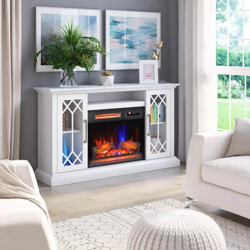 duraflame® Electric Fireplace Media Console for 65 Inch TVs with Glass Doors, Bright White