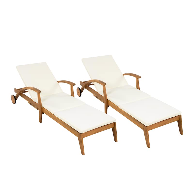 Lounge chair, Acacia wood suitable for terraces/gardenswith 2-inch white cushions, 4-position adjustable backrests