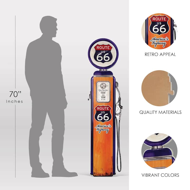 Licensed Route 66 America's Highway Gas Pump Wall Plaque, 62"x17" - 60.5" x 14.75"