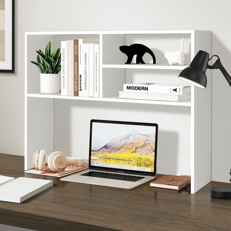 Desktop Shelf Bookshelf Storage for College Dorm Office Home, White