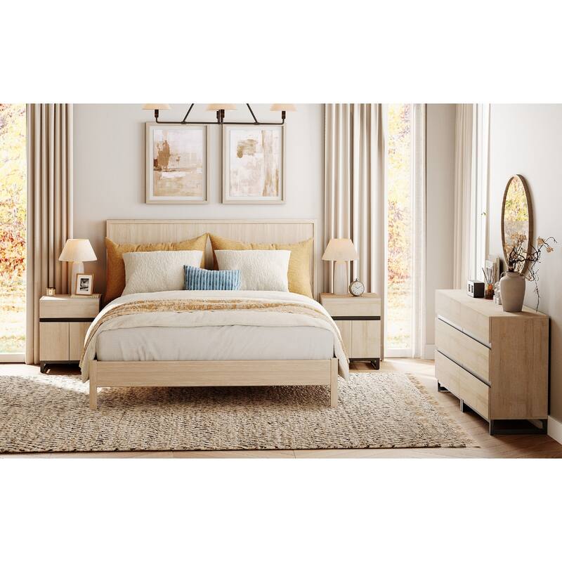 WAMPAT Dresser and Nightstand Set of 3 - 63 Inch Dresser+2 Nightstand - Beige