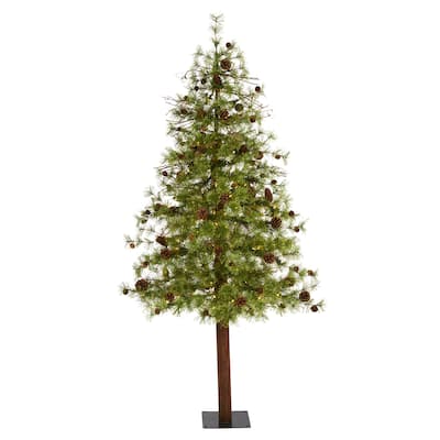 6ft. Alpine Artificial Christmas Tree with 150 Clear Multifunction LED Lights & Pine Cones on Trunk - Rustic Holiday X-Mas Tree