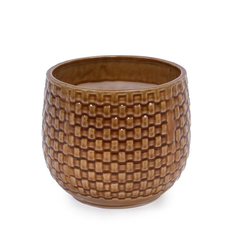 Set of 3 Ceramic Planters Geometric Texture for Orchids and Succulents