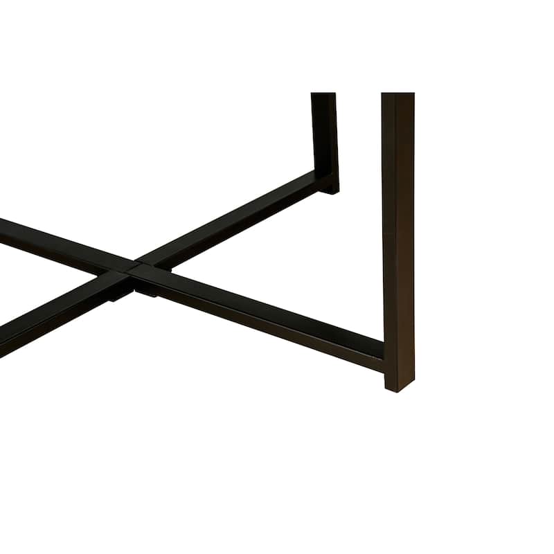 Octagonal Retro Patchwork Farmhouse Coffee Table with Wooden Tabletop Cross Metal Legs, for Living Room Antique Brown
