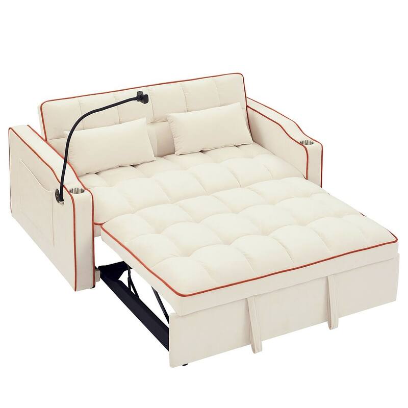 55.51'' Modern Versatile Foldable Sofa Bed With Adjustable Back and USB Port and Ashtray and Swivel Phone Stand