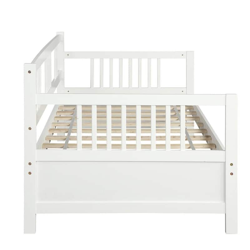 Twin Size Wooden Slats Daybed Bed with Rails-White