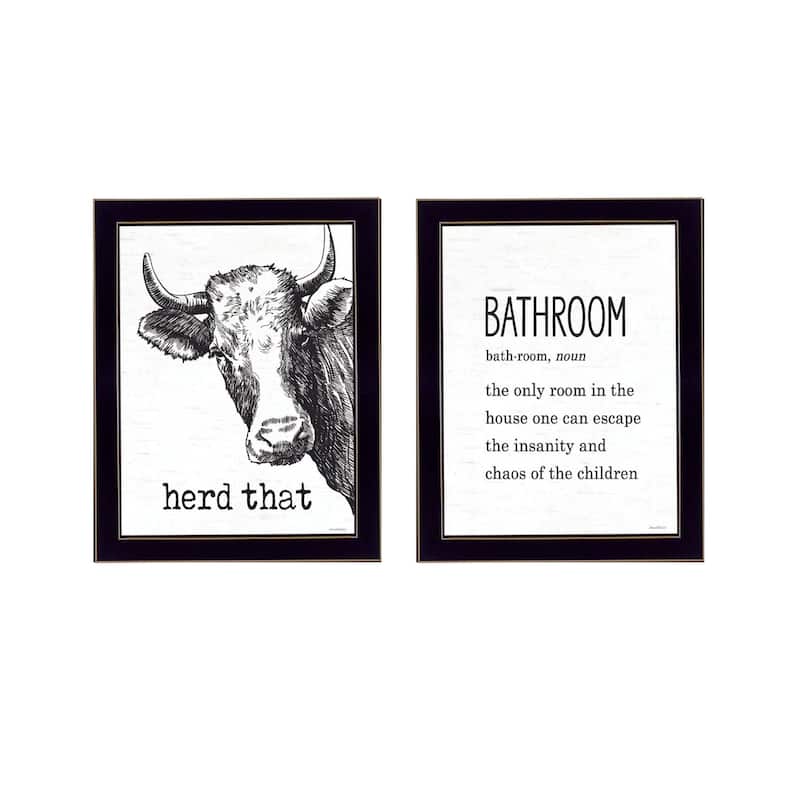 Trendy Decor 4U "HERD THAT!" Printed Framed Wall Art by Lettered & Lined - Black - 14 x 18
