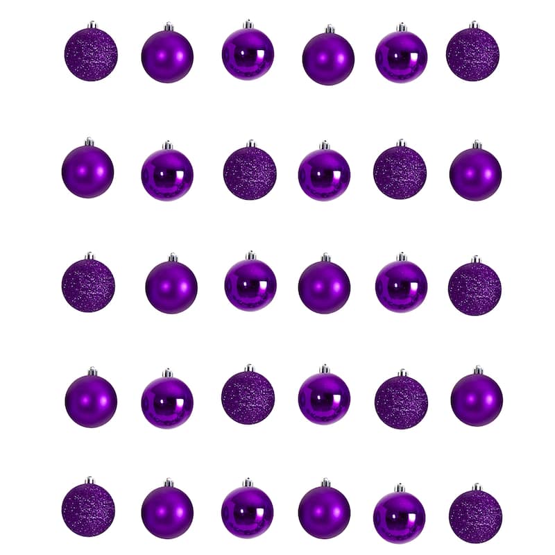 Shatterproof 3-Finish Christmas Ball Ornaments - 2.5" (60mm) Purple - 30ct