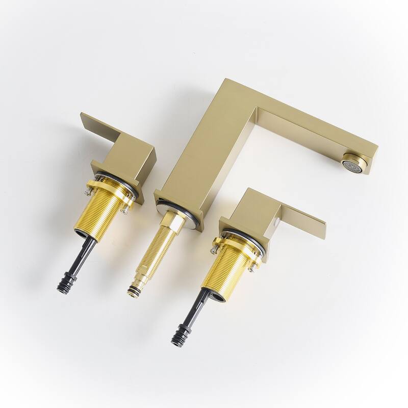 Bathroom Stainless Steel Faucets for Sink 3 Hole 8 inch Widespread Bathroom Sink Faucet Double Lever Handle Faucet with Hose