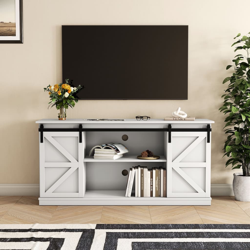 Farmhouse TV Stand for up to 60" with Sliding Barn Door