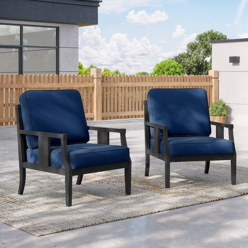 2 Set Outdoor Patio Club Chair with Cushion Patio Arm Lounge Chair - Navy/Black Wood