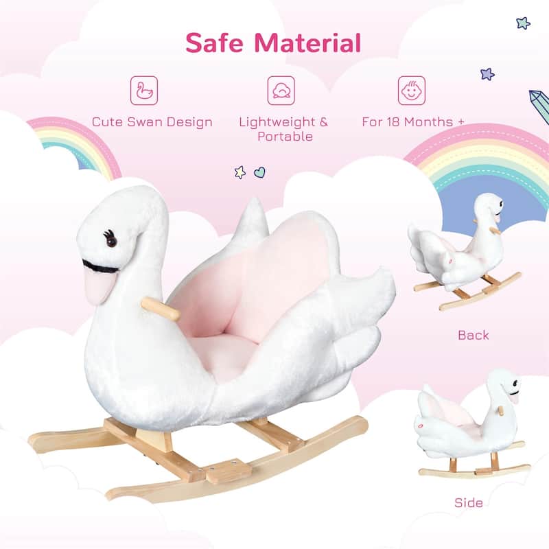Plush Swan Rocking Horse with Wooden Base and Music for Toddlers 18 Months and Up - 23.5"L x 12.5"W x 21.75"H