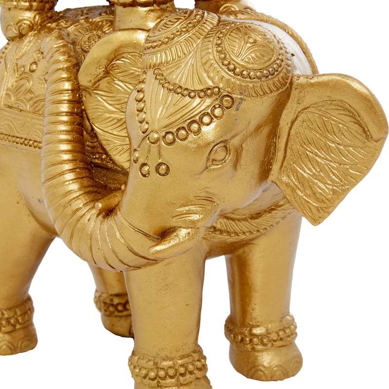 Gold Polystone Stacked Elephant Decorative Sculpture
