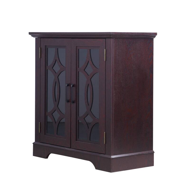 Sideboard Cabinet with Clear Tempered Glass Doors, Storage Cabinet with Adjustable Shelf, Large Capacity Wooden Accent Cabinet