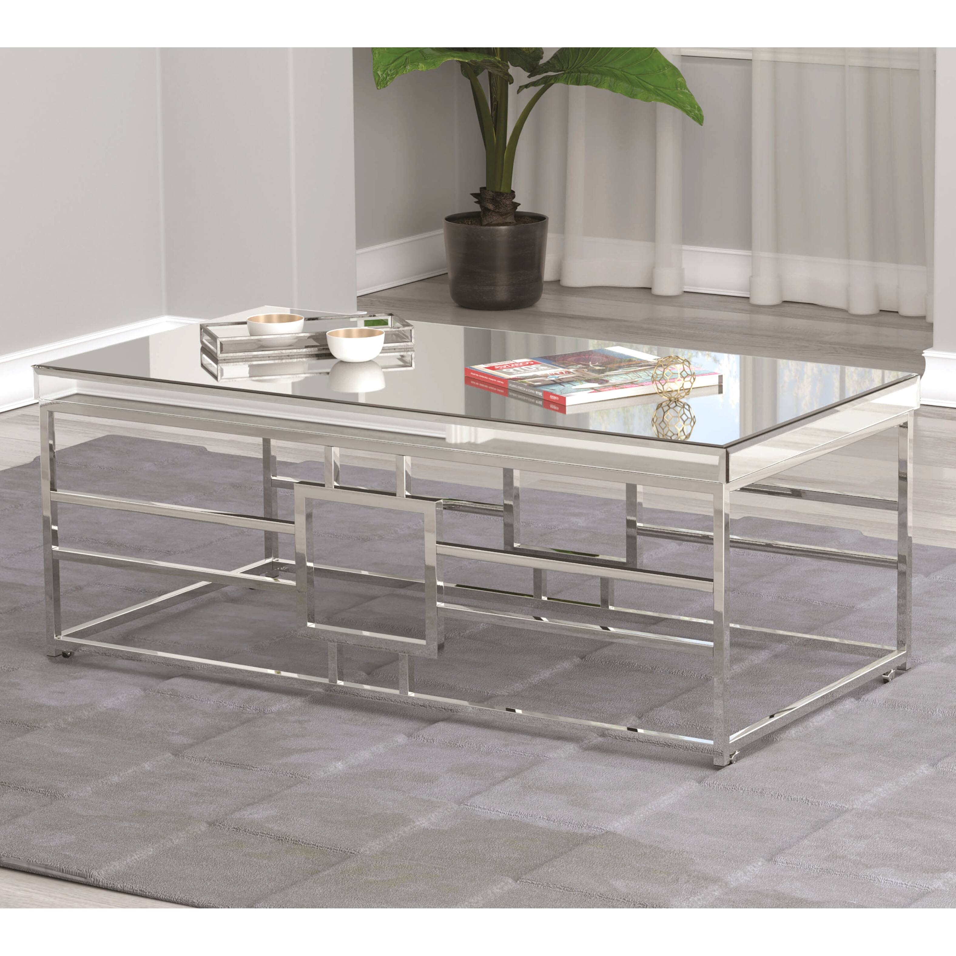 Modern Geometric Design Mirrored Accent Coffee Table Bed Bath