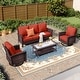 preview thumbnail 65 of 99, MAISON ARTS Extra-Large Patio Wicker Sofa Conversation Set with Coffee Table, Oversize Seat with 5.5'' Thick Padded Cushion 5 Seats + 47'' Table - Red