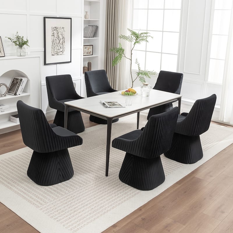 SEYNAR Modern Velvet 360 Degree Swivel Armless Dining chair Set of 6 - Black