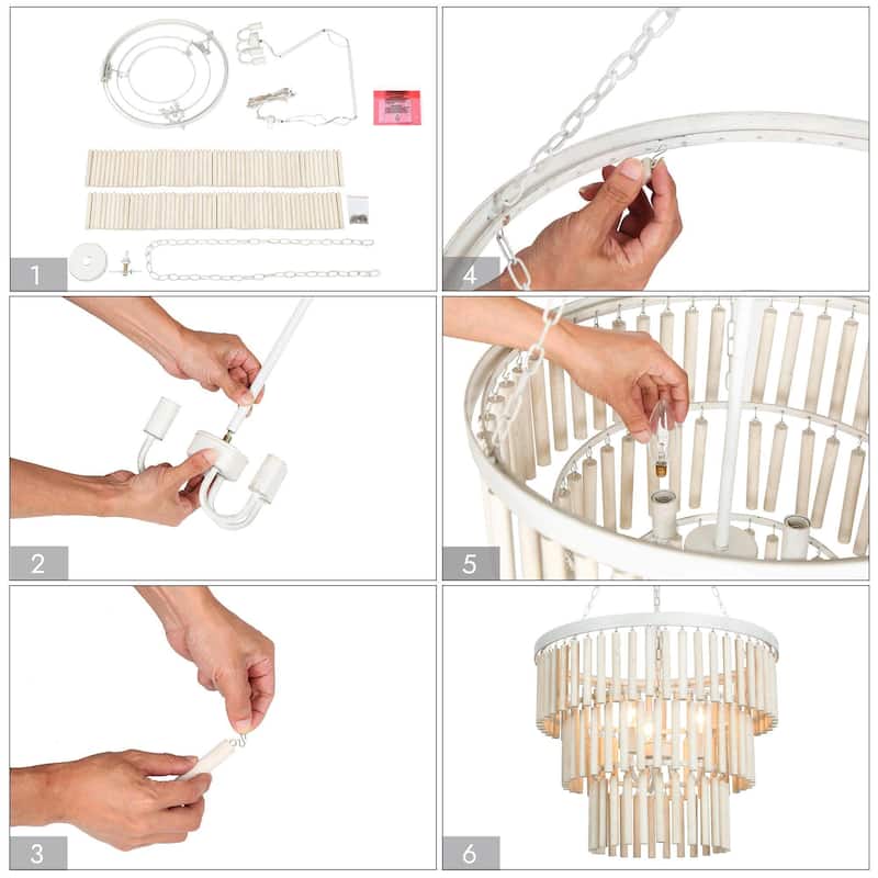 Farmhouse 3-Light White Wood Chandelier 3-Tiers Empire Pendant Lights - 18.5 "