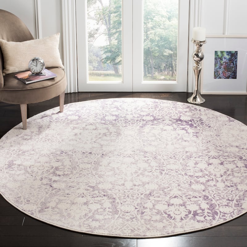 SAFAVIEH Passion Hallfridur Vintage Distressed Boho Oriental Rug - 4' Round - Lavender/Ivory