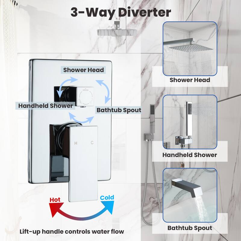 3-function Pressure Balance Shower Set with 10 in Shower Head(Valve Included)