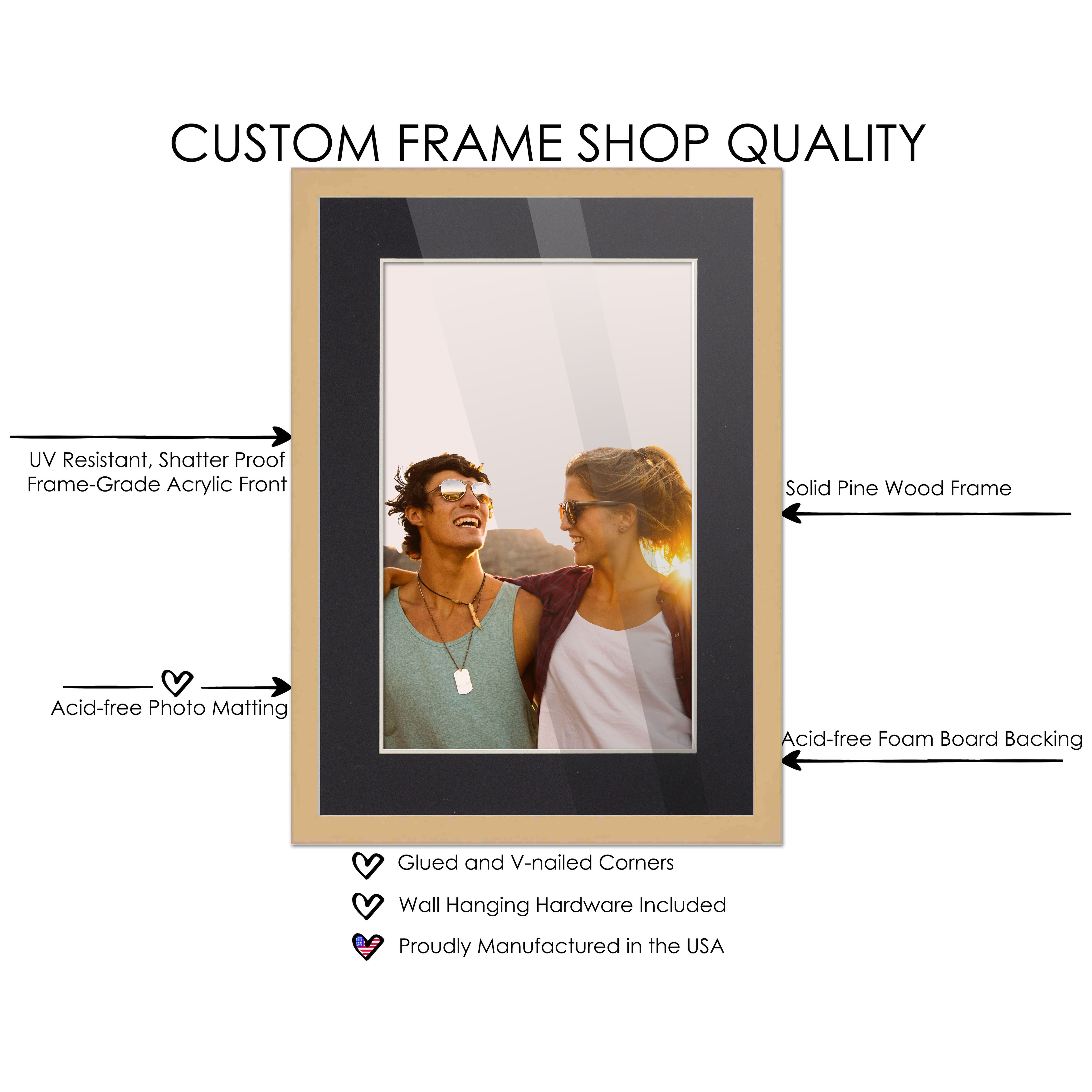 18x24 Natural Picture Frame with 15.5x19.5 Black Mat Opening for