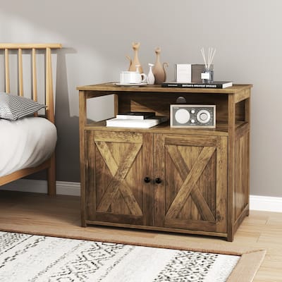 Cat Litter Box Enclosure with Double Barn Doors Divider Side Entry and Storage Shelf
