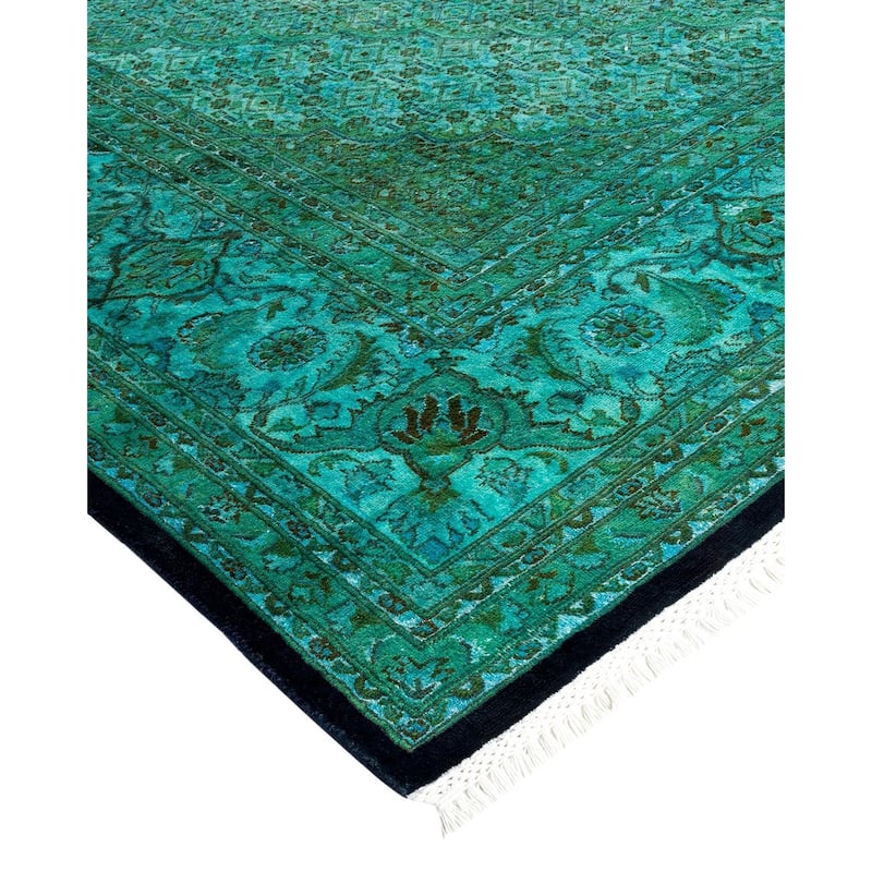 Overton Hand Knotted Wool Vintage Inspired Modern Contemporary Overdyed Blue Area Rug - 8' 1" x 10' 5"
