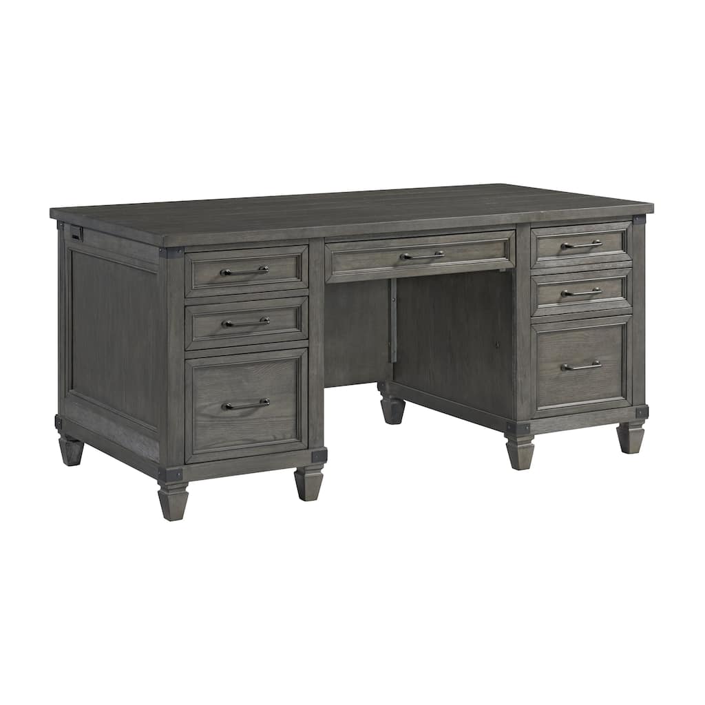 Foundry Home Office 66" Wide Executive Desk, Brushed Pewter