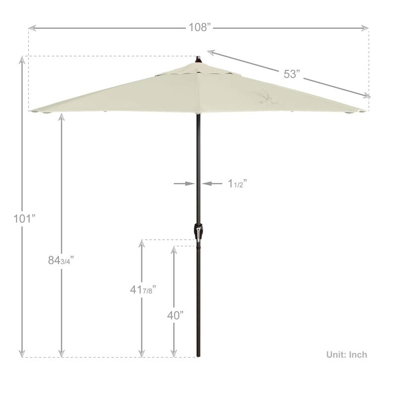 California Umbrella 9' Round Crank Lift Auto Tilt 8 Rib Aluminum Patio Umbrella, Bronze Finish, Pacifica Pacific Blue Fabric