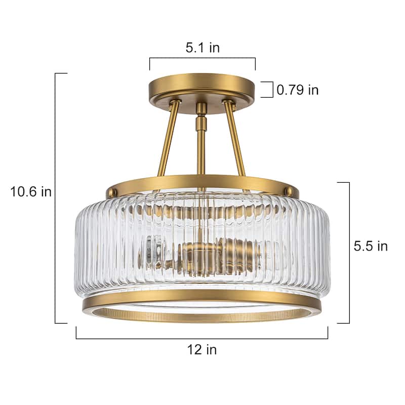 3-Light Industrial-style Black/Gold Lantern Glass Semi Flush Mount