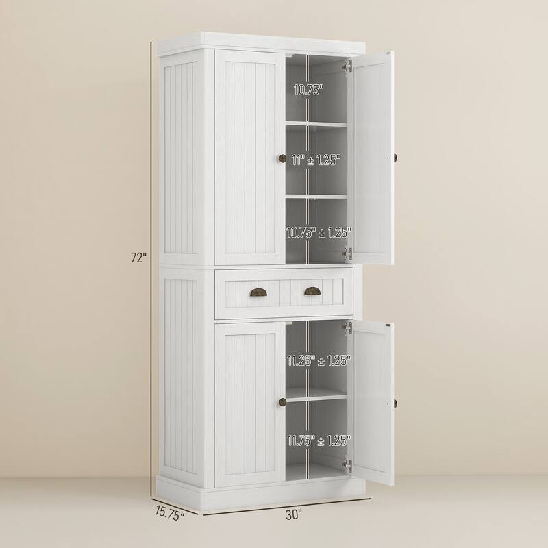 Farmhouse Kitchen Pantry Cabinet MDF with Adjustable Shelves and Soft Close Doors 72 Inch Storage Cabinet