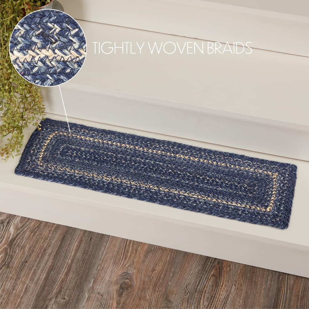 Great Falls Blue Jute Stair Tread Rect Latex 8.5x27