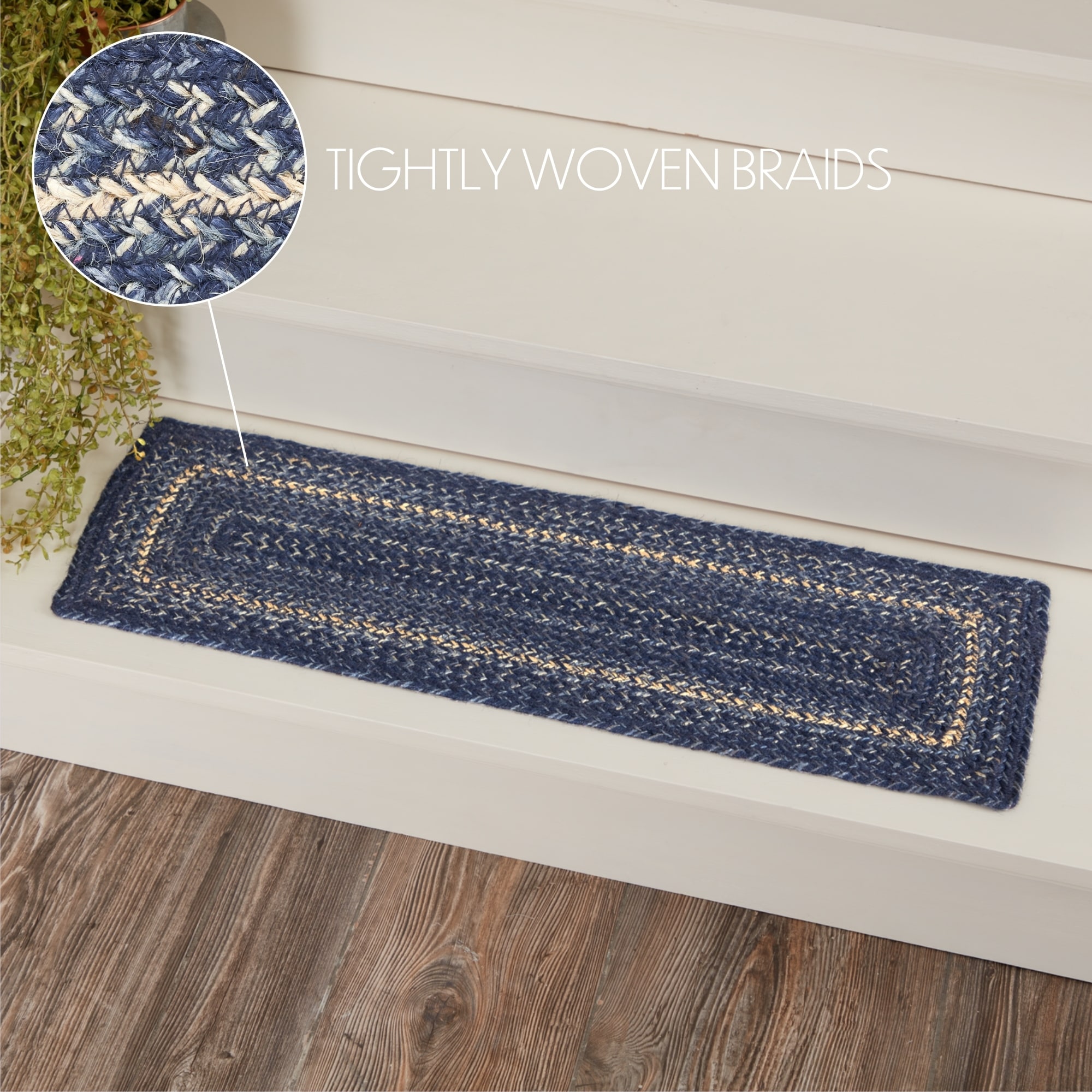 Great Falls Blue Jute Stair Tread Rect Latex 8.5x27