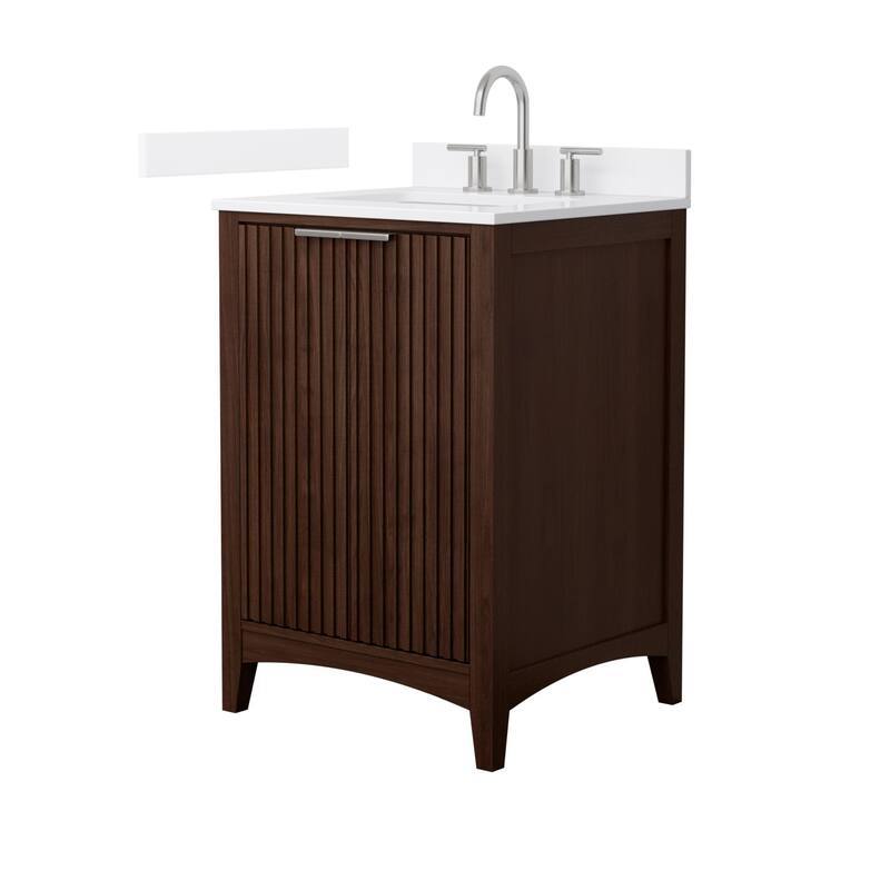 Wyndham Collection WCF9191-24S-VCA-US3MXX Palmilla 24" Free Standing - Dark Walnut / White Cultured Marble Top / Brushed
