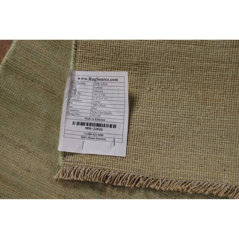 Green Modern Gabbeh Oriental Area Rug Hand-Knotted Wool Carpet - 4'11" x 6'4"