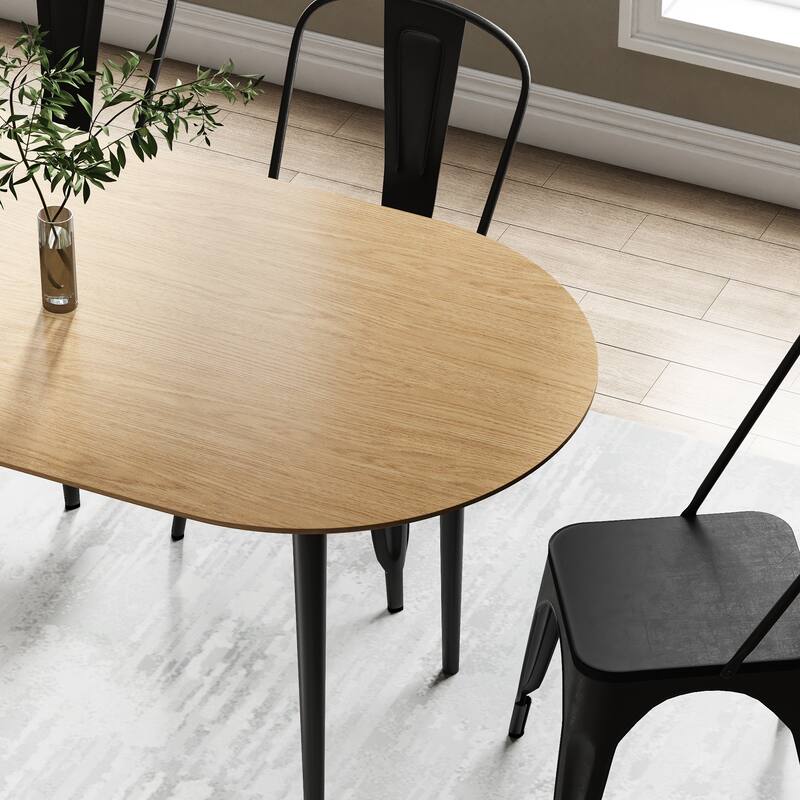 67"L×33.5"W Oval Wood Dining Table Kitchen Table with 4 Metal Legs
