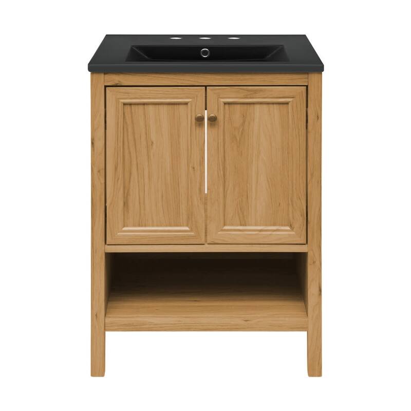 Swiss Madison SM-BV240-3MB Chateau 24" Free Standing Single Basin - Golden Oak / Matte Black - Oak Finish