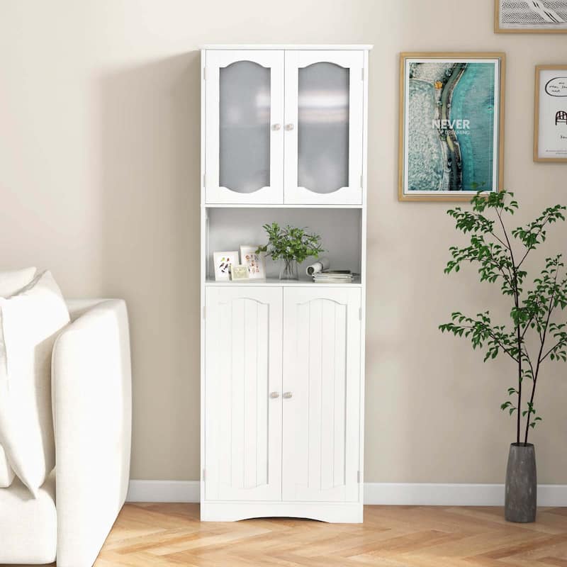 Costway 64.5" Tall Bathroom Cabinet with Tempered Glass Doors - See Details