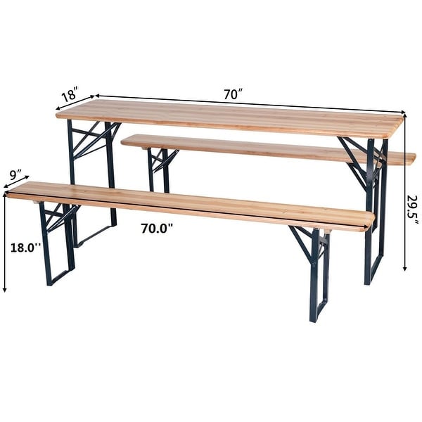 3 PC Firm Garden Outdoor Wood Table and 2 Chairs Folding Dining Set Patio Picnic