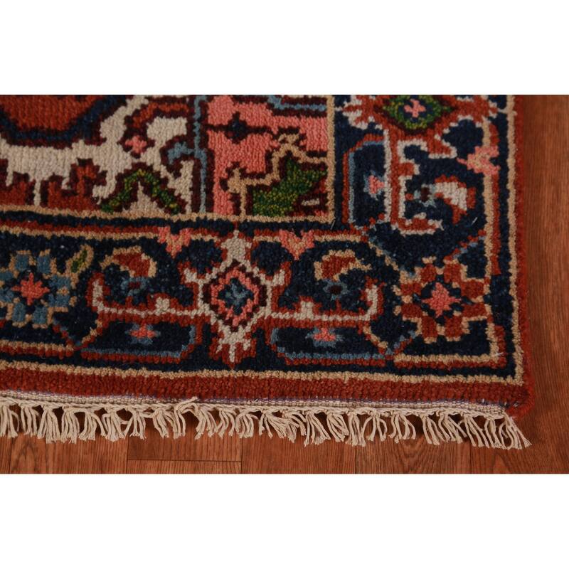 Hand Knotted Oriental 100% Wool Carpet Traditional Geometric Oranges & Rust Heriz (serapi) Runner Rug - 8' 0'' X 2' 6''