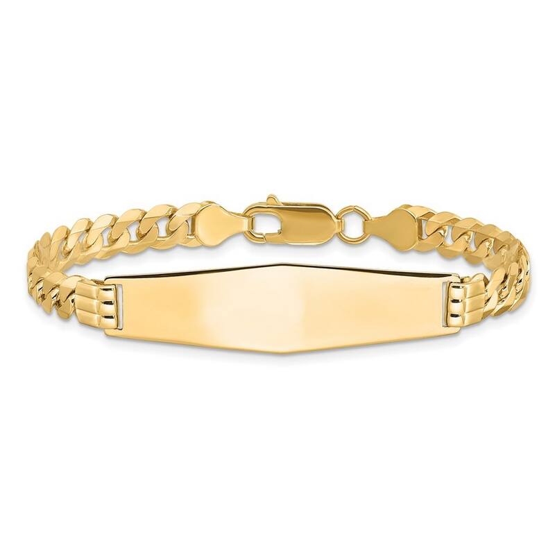 Curata 10mm 14k Yellow Gold Engravable Curb Link Soft Diamond Shape ID Bracelet