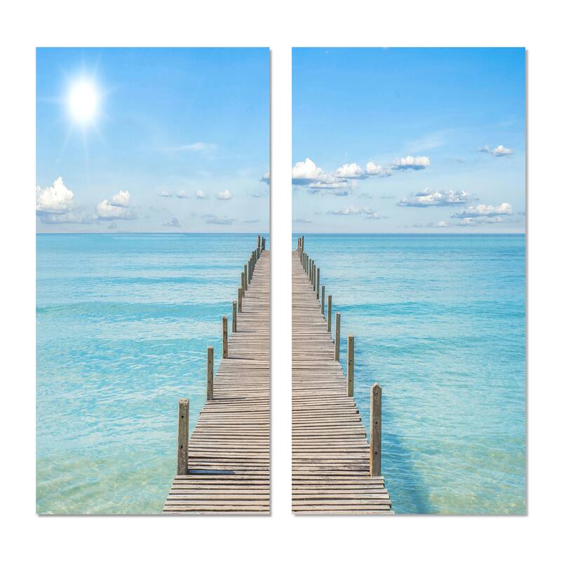 Designart "Pier Infinite to the Sea" Seascape Canvas Wall Art Print 2 Piece Set